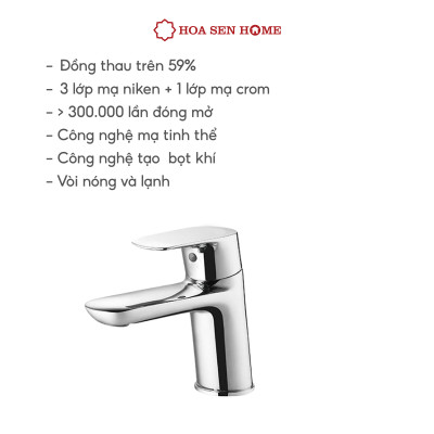 Vòi lavabo nóng lạnh TUSLO F001 Luxury chất liệu đồng nguyên chất, mạ Crom-Niken, công nghệ tạo bọt khí hiện đại - Hoa Sen Home - Hàng chính hãng