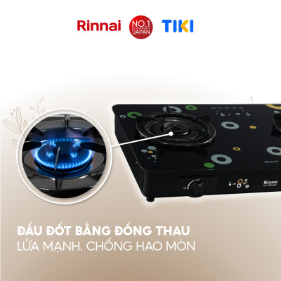 Bếp gas dương Rinnai RV-715Slim(GL-Bubble) mặt bếp kính và kiềng bếp men - Hàng chính hãng.