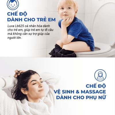 Nắp Bồn Cầu Điện Tử LUVA Bidet LB625 Điều Khiển Cảm Ứng Tiếng Việt, Đổi Lỗi 100 Ngày, Sấy Khô, Chống Nước IPX5, Sấy Vành Ngồi, Chế Độ Rửa Trẻ Em