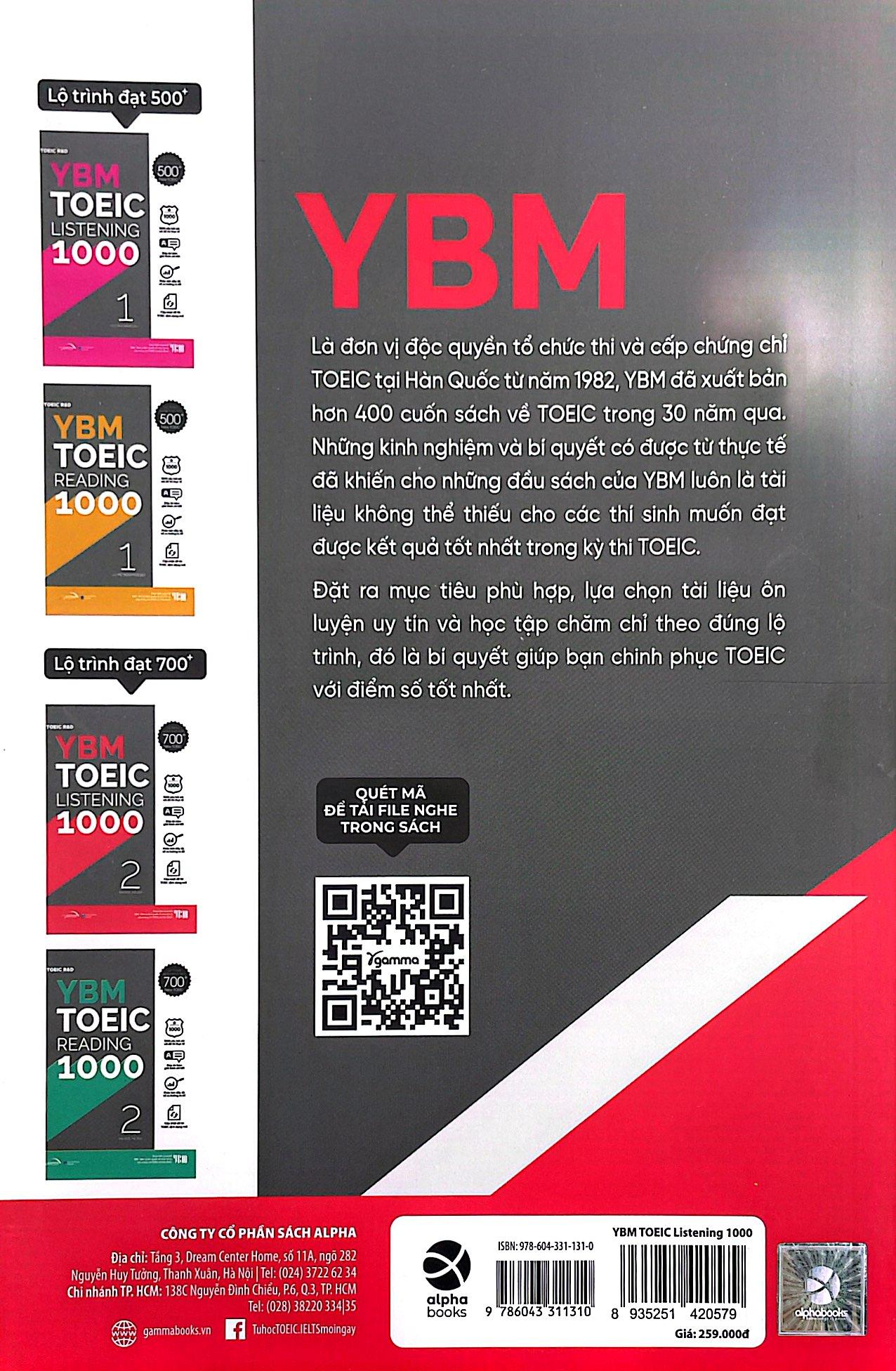 YBM TOEIC Listening 1000 - Vol 2 (Tái Bản 2023)
