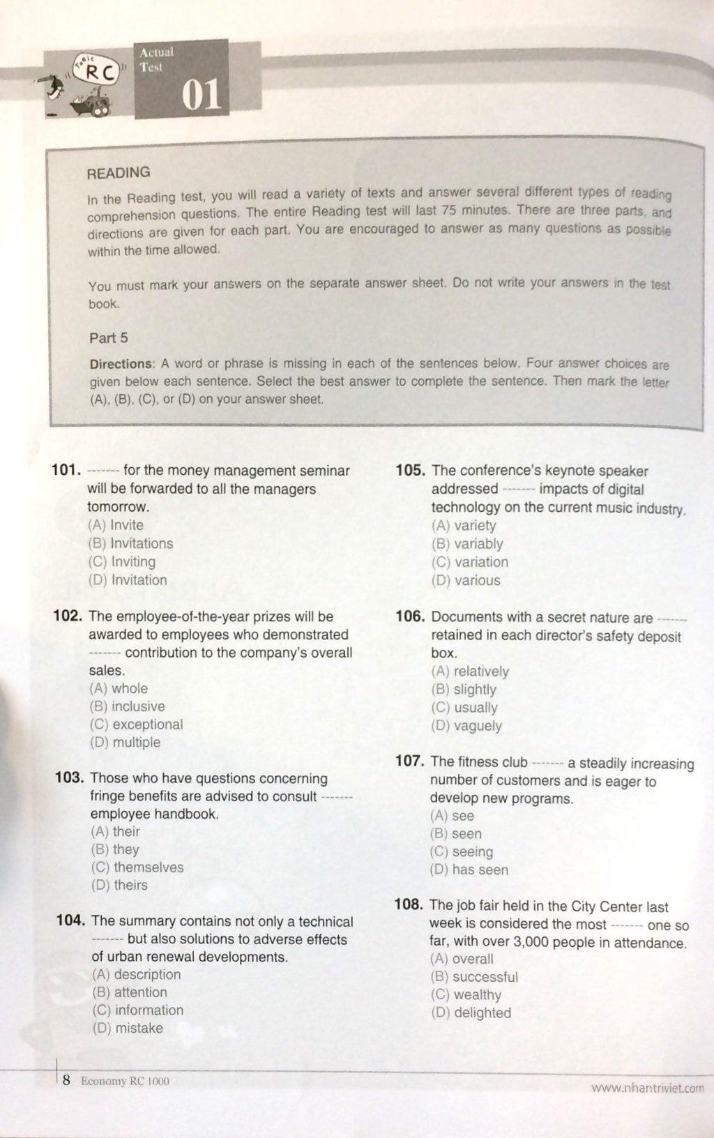 Economy TOEIC RC1000 Volume 1