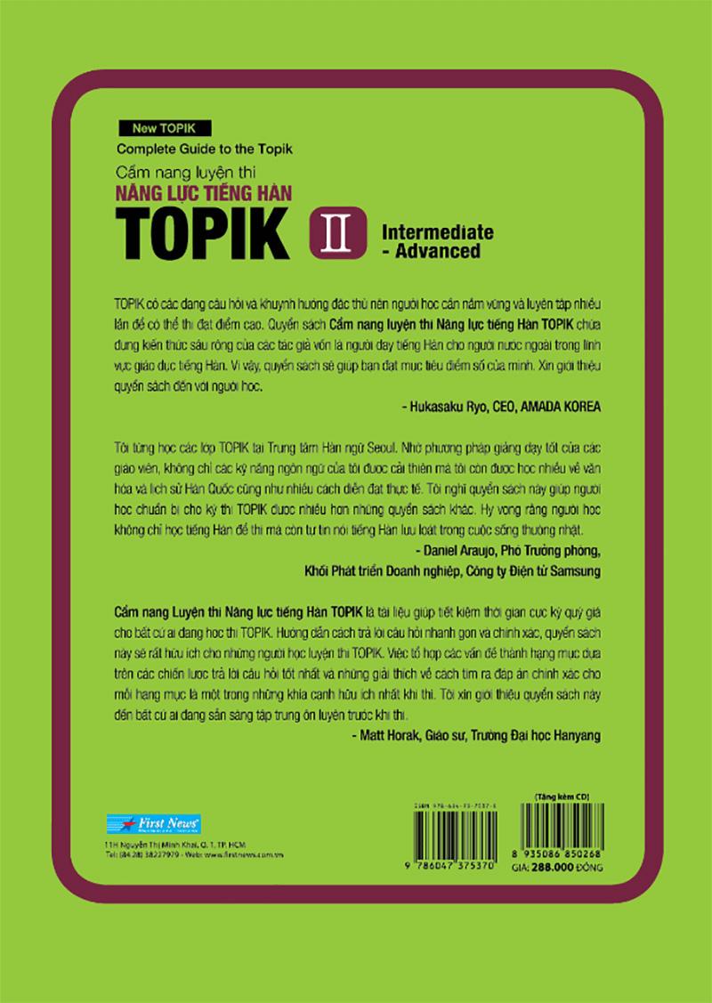 Cẩm Nang Luyện Thi Năng Lực Tiếng Hàn Topik II Intermediate - Advanced (Tặng Kèm CD)