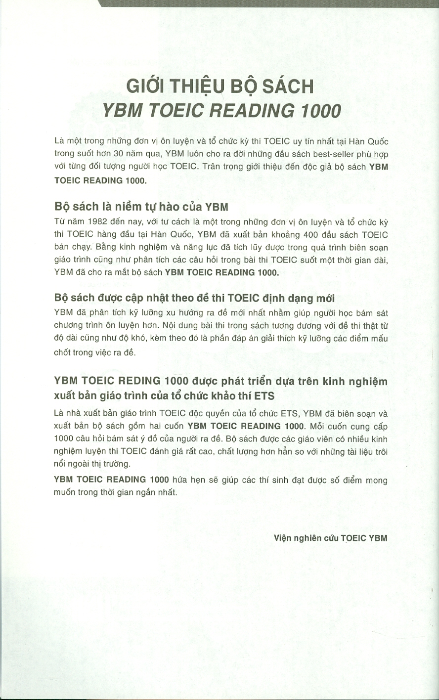 YBM Toeic Reading 1000 - Vol 1 (Tái bản 2022)