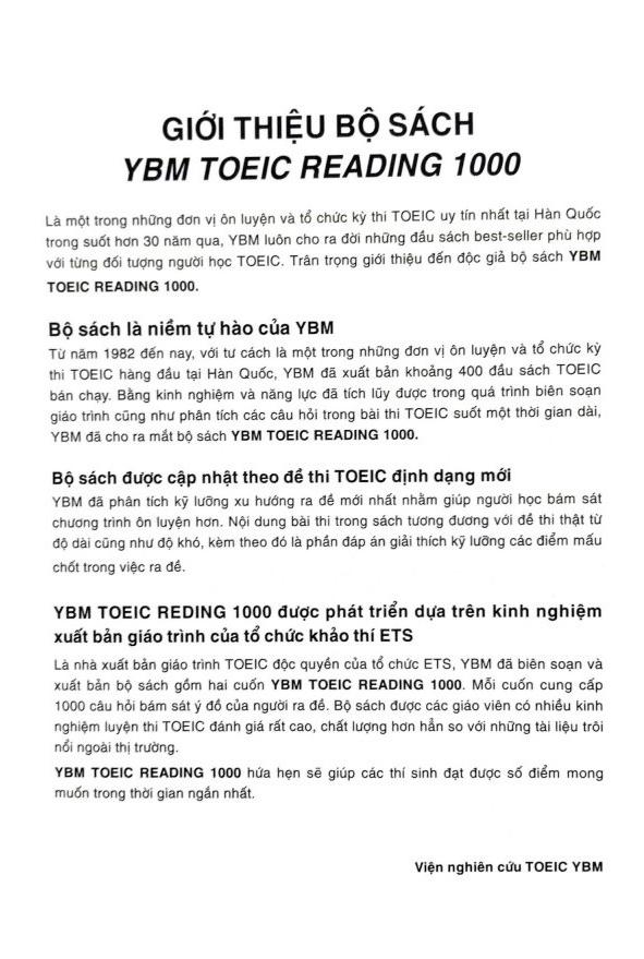 YBM Toeic Reading 1000 - Vol 1 (Tái Bản)