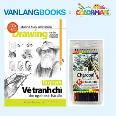 Sách Bí Quyết Vẽ Tranh Chì Cho Người Mới Bắt Đầu + Hộp 10 Cây Bút Chì Gỗ Phát Thảo Charcoal Artist - Vanlangbooks x Colormate