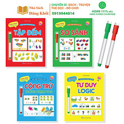 Sách - Bộ Vở viết xóa được - Làm toán không sợ sai - Wipe Clean - (4 cuốn + tặng kèm 2 bút)