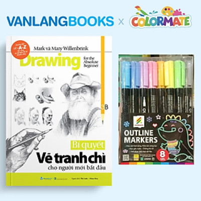 Sách Bí Quyết Vẽ Tranh Chì Cho Người Mới Bắt Đầu + Bộ 8 Bút Lông Outline Marker - Vanlangbooks x Colormate