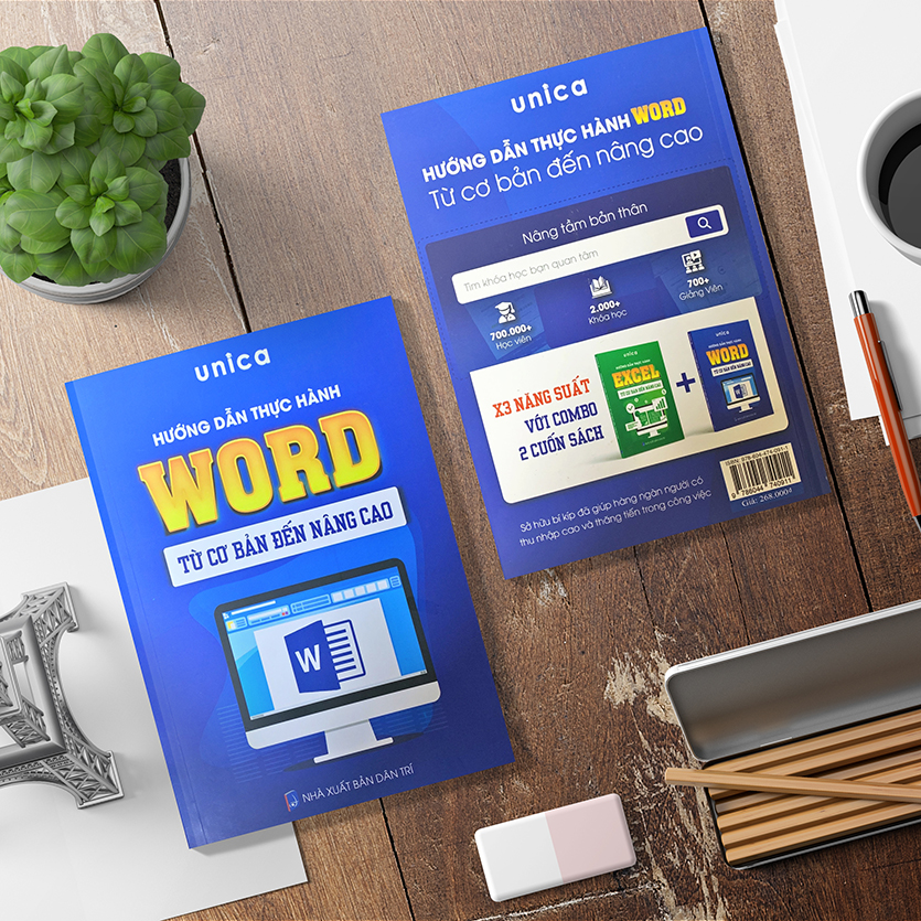 Combo 4 Sách Word - Excel - Powerpoint - Google Sheets Unica từ cơ bản đến nâng cao kèm video bài giảng