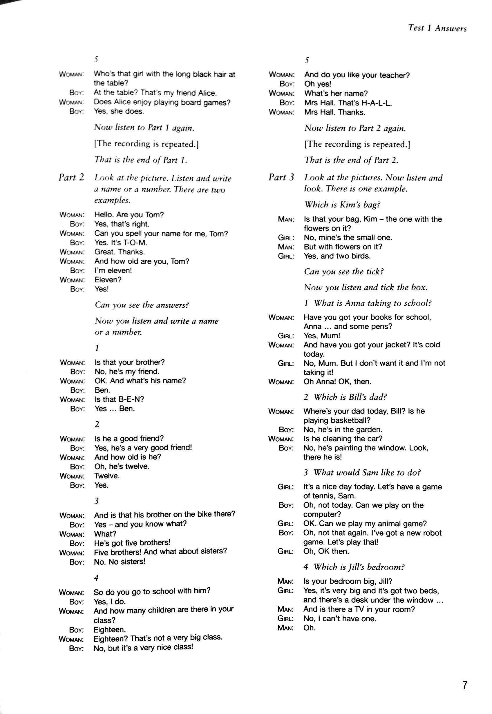 Cambridge English Starters 1 for Revised Exam from 2018 Ans Booklet
