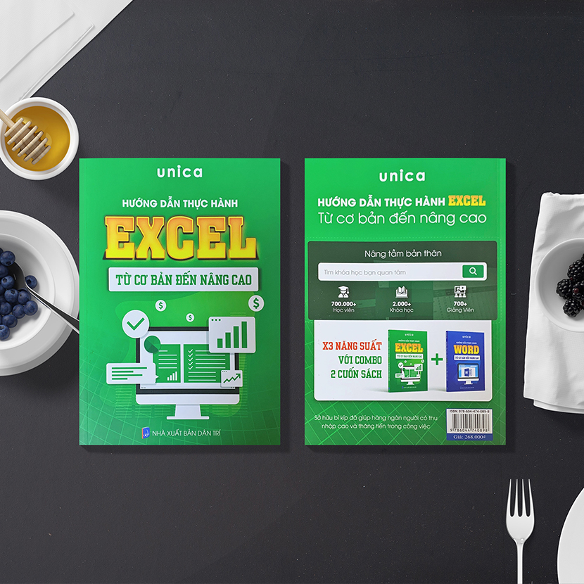 Combo 4 Sách Word - Excel - Powerpoint - Google Sheets Unica từ cơ bản đến nâng cao kèm video bài giảng