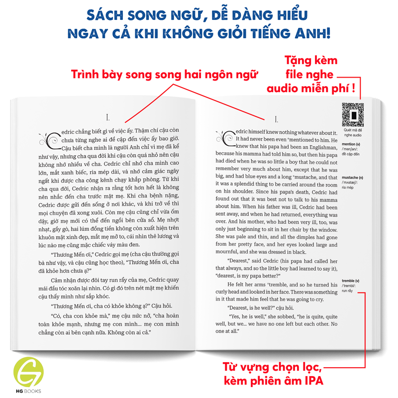 Sách song ngữ Công Tử Mồ Côi - Little Lord Fauntleroy – Tiểu thuyết kinh điển có note từ vựng kèm file nghe