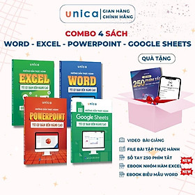 Combo 4 Sách Word - Excel - Powerpoint - Google Sheets Unica từ cơ bản đến nâng cao kèm video bài giảng