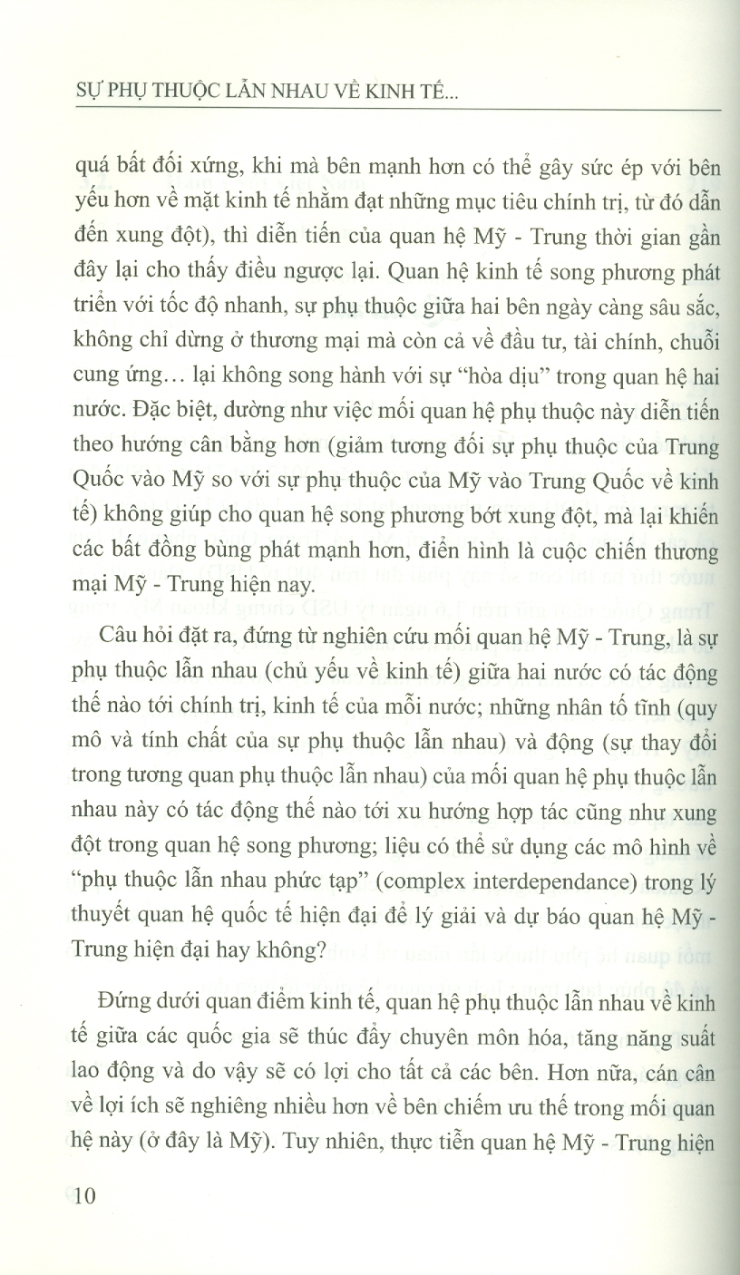 Sự Phụ Thuộc Lẫn Nhau Về Kinh Tế Giữa Mỹ Và Trung Quốc: Hiện Trạng, Xu Thế Và Tác Động Đến Việt Nam (Sách chuyên khảo) - Viện Hàn lâm Khoa học Xã hội Việt Nam - Viện Nghiên cứu Châu Mỹ; TS. Nguyễn Thị Hải Yến chủ biên