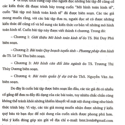 Bài tập mô hình toán kinh tế (Dành cho sinh viên các trường đại học, cao đẳng khối Kinh tế)