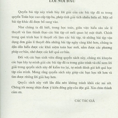 Bài Tập Toán Cao Cấp - Tập 3 - Phép Tính Giải Tích Nhiều Biến Số
