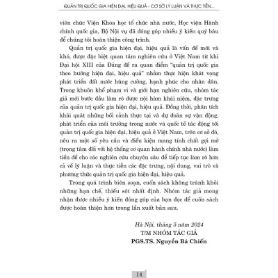 Quản trị quốc gia hiện đại, hiệu quả cơ sở lý luận và thực tiễn ở Việt Nam hiện nay - bản in 2024 (bìa cứng)