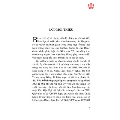 Tài liệu bồi dưỡng nghiệp vụ công tác Đảng dành cho Bí thư chi bộ và cấp ủy viên cơ sở
