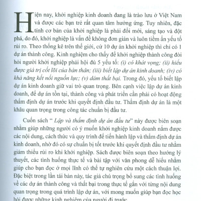 Giáo trình Lập Và Thẩm Định Dự Án Đầu Tư: Lý Thuyết - Tình Huống Thực Tế Và Bài Tập (Sách dành cho những người muốn khởi nghiệp thành công) - Đỗ Phú Trần Tình (Chủ biên); Nguyễn Thanh Huyền; Nguyễn Văn Nên; Trần Thị Kim Đào; Lê Thị Phương Loan)