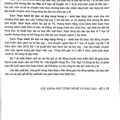 Thực Hành Tin Học Và Ứng Dụng Trong Y - Sinh Học (Dùng cho đào tạo bác sĩ y học cổ truyền)