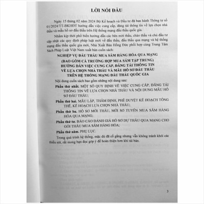 Sách Nghiệp Vụ Đấu Thầu Mua Sắm Hàng Hóa Qua Mạng – Hướng Dẫn Việc Cung Cấp, Đăng Tải Thông Tin Về Lựa Chọn Nhà Thầu Và Mẫu Hồ Sơ Đấu Thầu – Thông tư 01/2024/TT-BKHĐT (V2454T)