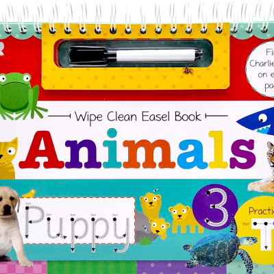 Wipe Clean Easel Book With Pen - Animals