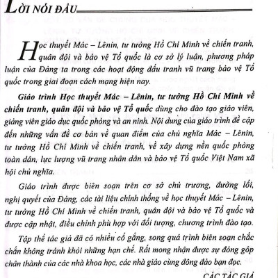 Giáo trình Học thuyết Mác - Lênin, tư tưởng Hồ Chí Minh về chiến tranh, quân đội và bảo vệ Tổ quốc (Dùng cho đào tạo giáo viên, giảng viên giáo dục quốc phòng và an ninh)
