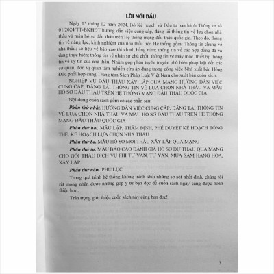 Sách Nghiệp Vụ Đấu Thầu Xây Lắp Qua Mạng – Mẫu Hồ Sơ Đấu Thầu - Thông tư 01/2024/TT-BKHĐT (V2452T)