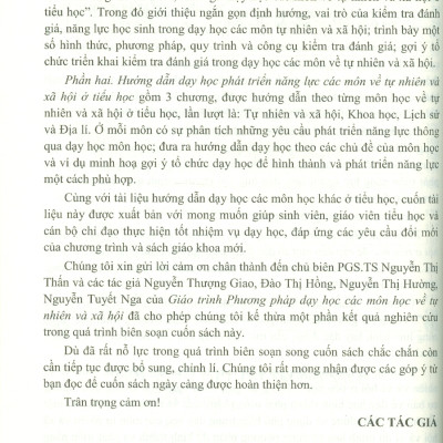 Dạy Học Các Môn Về Tự Nhiên Và Xã Hội Ở Tiểu Học - Phan Thanh Hà chủ biên, Hà Thị Lan Hương, Đào Thị Hồng, Nguyễn Tuyết Nga, Nguyễn Thị Thấn 