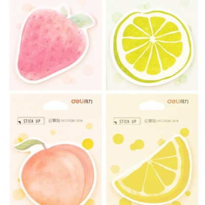 Giấy nhớ giấy nhắn note hình  hoa quả trái cây đáng yêu Deli - Đào/ Chanh/ Dâu/ Cam - Phù hợp cho học sinh, văn phòng - 110x80mm - 21538