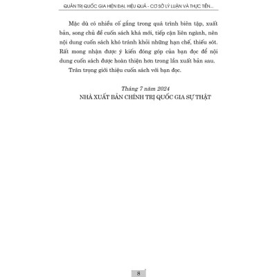 Quản trị quốc gia hiện đại, hiệu quả cơ sở lý luận và thực tiễn ở Việt Nam hiện nay - bản in 2024 (bìa cứng)