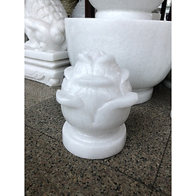 Cặp búp sen đá trang trí đá cẩm thạch trắng đế tròn trang trí mộ, đền thờ - Cao 20 cm