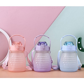 Bình đựng nước 1.2 lít có vạch chia báo giờ uống nước Tặng kèm stiker ngộ nghĩnh dễ thương