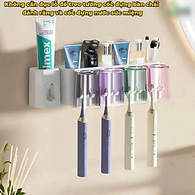 Bộ Nhả Kem Đánh Răng Tự Động Cao Cấp Kèm 4 Cốc – Kệ Để Bàn Chải Gắn Tường