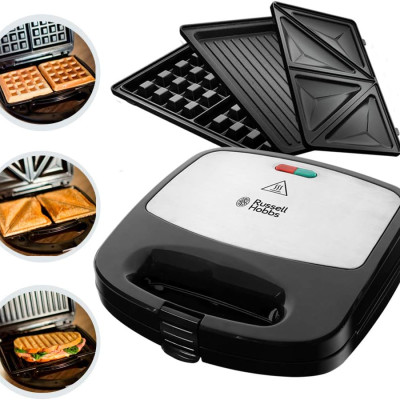 Máy Nướng Bánh Mì Hotdog, Waffle, Sandwich Tam Giác 3 Trong 1 Russell Hobbs 24540-56 Fiesta 750W 2 Phần - Hàng Chính Hãng Nhập Khẩu