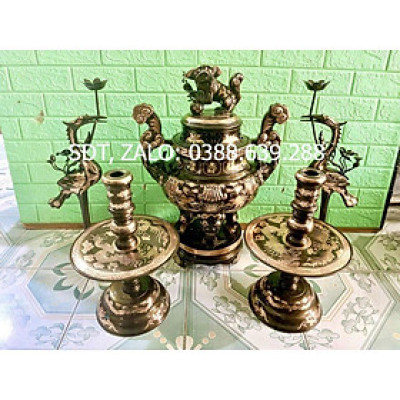 ĐỈNH 60 CM NẶNG 34 KG NGŨ SỰ 5 MÓN CHẤT LIỆU BẰNG ĐỒNG