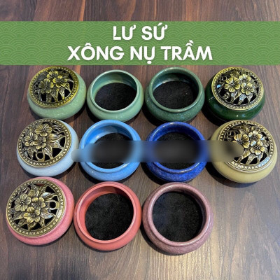 Lư xông trầm gốm sứ nắp đồng sang trọng _  Lư xông nụ trầm  phù hợp mọi không gian