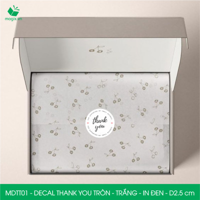 MDTT01 - D2.5cm - 50 Sticker Thank you, decal Thank you tròn dán hộp carton, tem cám ơn, nhãn dán cảm ơn trang trí gói hàng