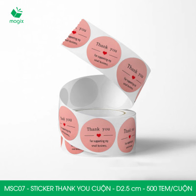 MSC07 - D2.5 cm - 1 Cuộn 500 sticker thank you tròn, nhãn dán thank you, tem dán cảm ơn