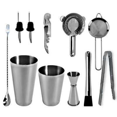 Bộ sét 11 dụng cụ pha chế cocktail cao cấp bằng thép không gỉ 
