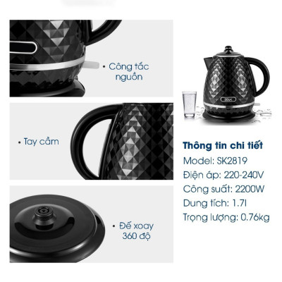 Ấm Siêu Tốc 1.7L Vân Đá SEKA SK2819S - Hàng Chính Hãng