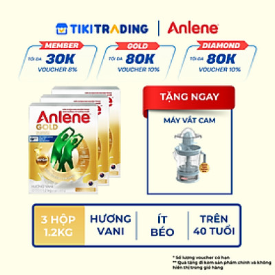 Combo 3 TPBS Anlene Gold hương vani 1.2kg - Tặng máy vắt cam