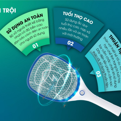 Vợt bắt muỗi Rạng Đông Model: VBM RD.03 ba lớp tiêu diệt muỗi nhanh chóng- Hàng chính hãng.