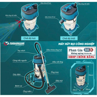 [chính hãƞg] Máy Hút Bụi Công Nghiệp 30L NAKAWA - Công Suất 1600W - Motor Dây Đồng (Bảo Hành 1 Năm)