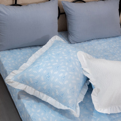 Bộ chăn drap Bamboo Hàn Quốc Hana Hana Leafmingo blue