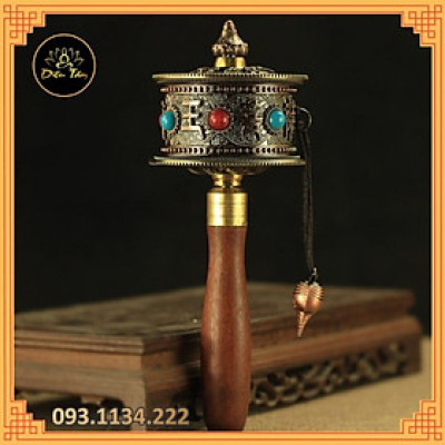 Kinh luân cầm tay có chứa câu chú Om Mani Padme Hum và đế sen - Bánh xe Mani Kinh Luân Tây Tạng