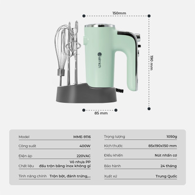 Máy Đánh Trứng, Trộn Bột Cầm Tay Elmich MME-9116 400W, Hàng Chính Hãng, 5 Tốc Độ - JoyMall