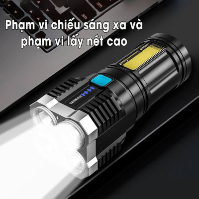 Đèn Pin Cầm Tay 4 Led Sạc USB Chống Thấm Nước Tiện Dụng Có COB Đèn LED Cạnh - Hàng Chính Hãng 