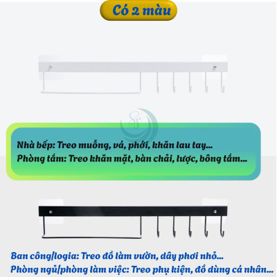 Móc Treo Tường Dán Đa Năng 6 Móc -Giá Treo Dụng Cụ Nhà Bếp Dán Tường Không Cần Khoan -Kệ Treo Khăn Và Dụng Cụ Nấu Ăn Gọn Gàng Tiện Dụng -Móc Treo Tường Chống Thấm Cho Phòng Bếp / Nhà Tắm -Thanh Treo Nhà Bếp Dán Tường Siêu Chắc -Móc Treo Đa Năng