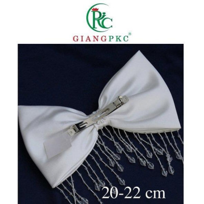 Nơ cài tóc kết hạt trai pha lê dây thả có sẵn kẹp cài mới t10-2022 Giangpkc - trắng