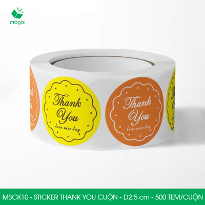 MSCK10 - D2.5 cm - 1 Cuộn 500 sticker thank you tròn, nhãn dán thank you, tem dán cảm ơn